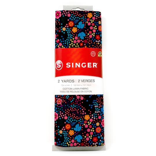 SINGER Red & Blue Floral Lightweight Cotton Lawn Fabric